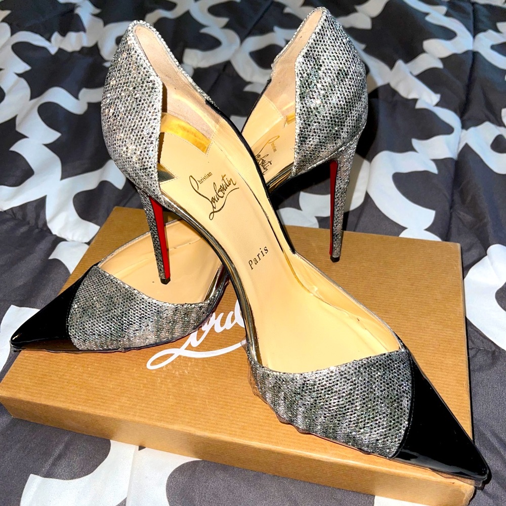 Christian Louboutin Silver & Black Patent Glitter